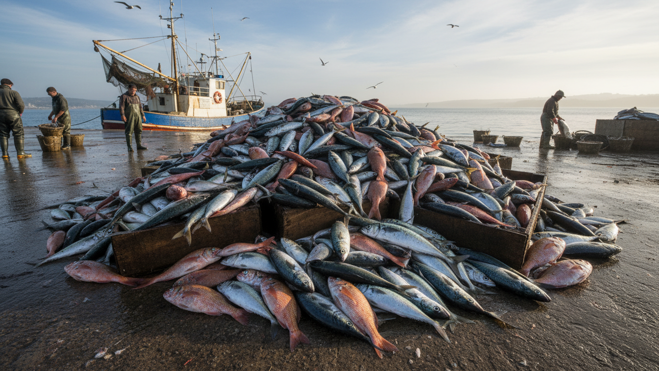 Fishing scene with a lot of fish